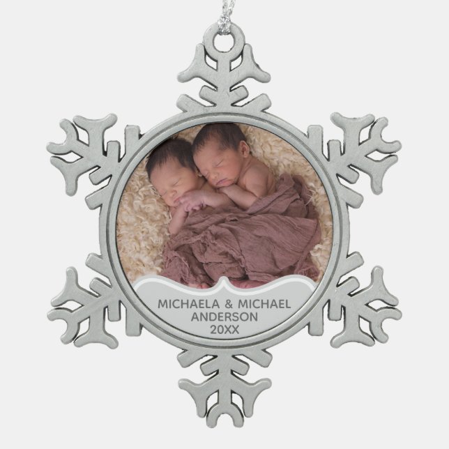 TWIN Babys 1st Christmas PHOTO Ornament Elegant (Front)