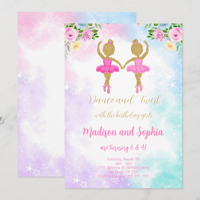 Twin Ballerina Invitation (Front/Back)