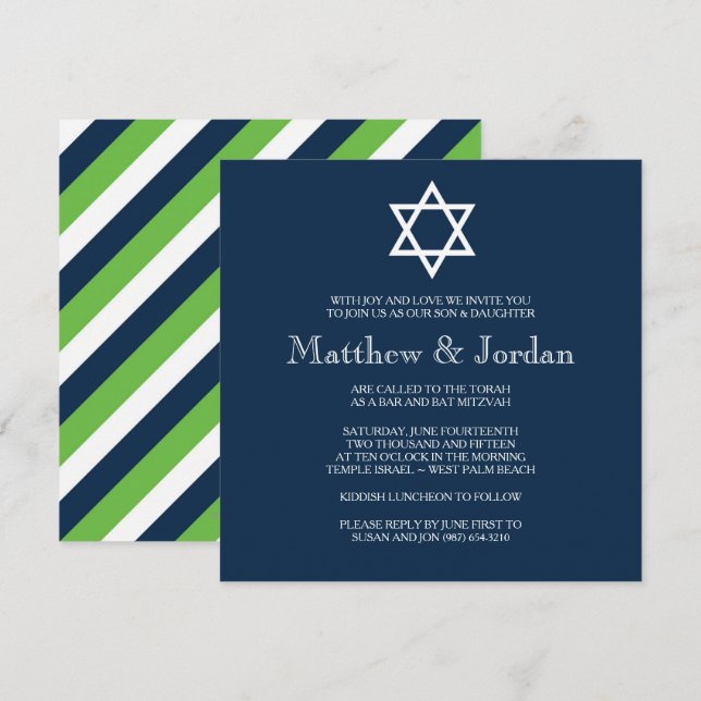 Twin Bar Mitzvah Invitation - Modern (Front/Back)