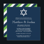 Twin Bar Mitzvah Invitation - Modern<br><div class="desc">Navy blue and lime green twin Bar and Bat Mitzvah invitation featuring a bold bright Star of David that creates a wonderful focal point on this contemporary invitation. The back side features navy blue, white and lime green stripes. Customise this invitation online to suite your needs for your boy and...</div>