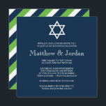 Twin Bar Mitzvah Invitation - Modern<br><div class="desc">Navy blue and lime green twin Bar and Bat Mitzvah invitation featuring a bold bright Star of David that creates a wonderful focal point on this contemporary invitation. The back side features navy blue, white and lime green stripes. Customise this invitation online to suite your needs for your boy and...</div>