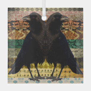 Twin Beaks Crows Glass Tree Decoration