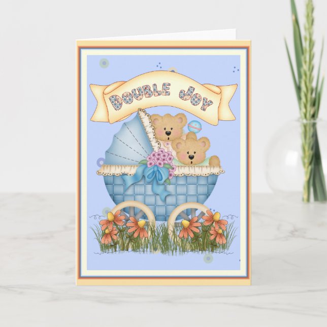 Twin Bears Baby Carriage Card (Front)