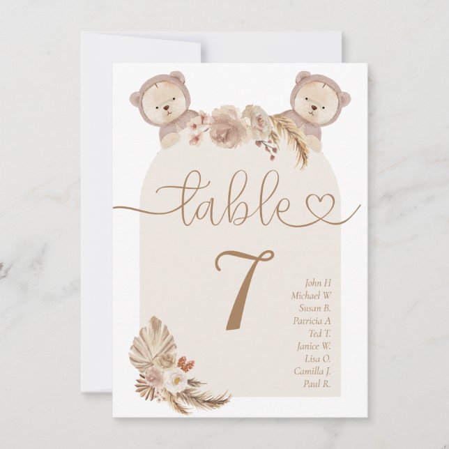 Twin Bears Baby Shower Table Place Sign Invitation (Front)