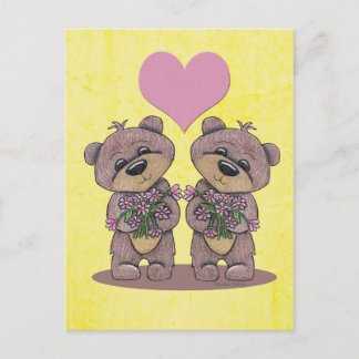 Twin Bears with Heart Postcard