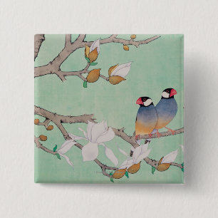 Twin Birds in the Branches 15 Cm Square Badge