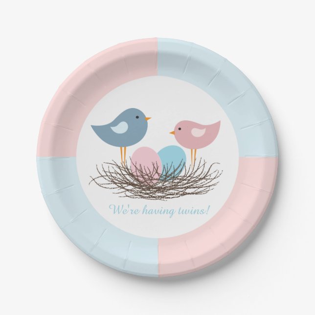 Twin Bird's Nest | Baby Shower Paper Plate (Front)