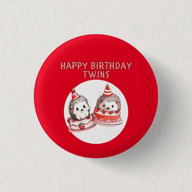 Twin Birthday Hedgehog Quill Keepers 3 Cm Round Badge (Front)