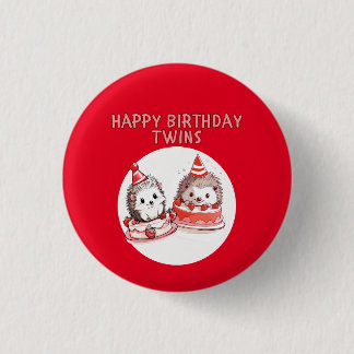 Twin Birthday Hedgehog Quill Keepers 3 Cm Round Badge