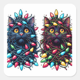 Twin Black Cats with Electric Vibe Square Sticker