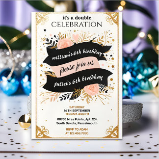 twin Black simple modern Joint 21st Birthday Invitation