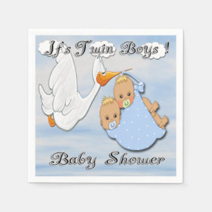 Twin Blonde Boys - Stork Baby Shower Paper Napkins