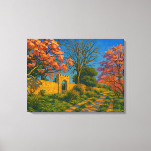Twin Blossoms – Tranquil Garden Path Painting Canvas Print