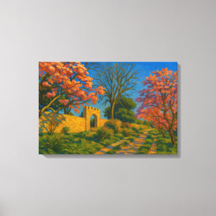 Twin Blossoms – Tranquil Garden Path Painting Canvas Print