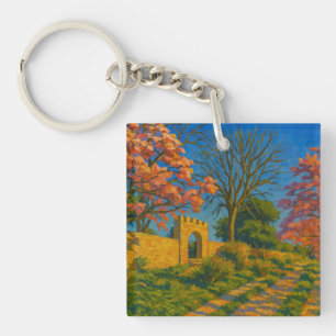 Twin Blossoms – Tranquil Garden Path Painting Key Ring