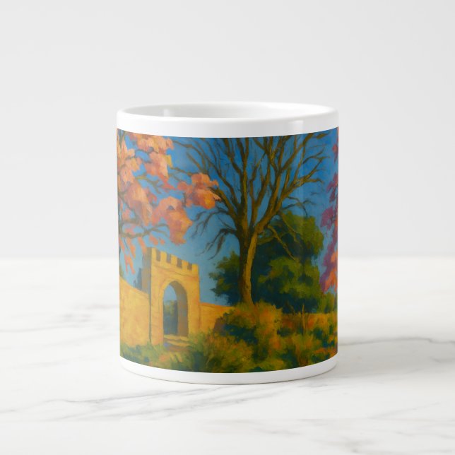 Twin Blossoms – Tranquil Garden Path Painting Large Coffee Mug (Front)