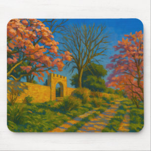 Twin Blossoms – Tranquil Garden Path Painting Mouse Mat