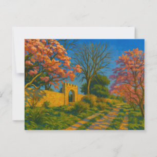 Twin Blossoms – Tranquil Garden Path Painting Postcard