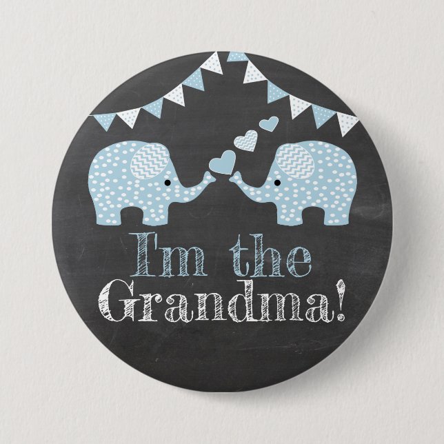 Twin Blue Boy Elephants |  I'm The Grandma 7.5 Cm Round Badge (Front)