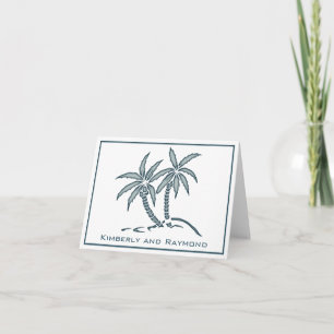 Twin Blue Tropical Palm Trees Personalised Thank You Card