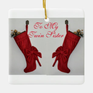 TWIN BOOTS AND TWIN SISTER WISHES CERAMIC ORNAMENT