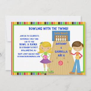 Twin Bowling Birthday Party Invitation