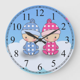 Twin Boy and Girl Baby Polka Dot Wall Clock