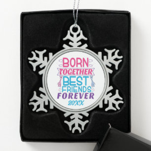 Twin Boy and Girl - Best Friends Quote Snowflake Pewter Christmas Ornament