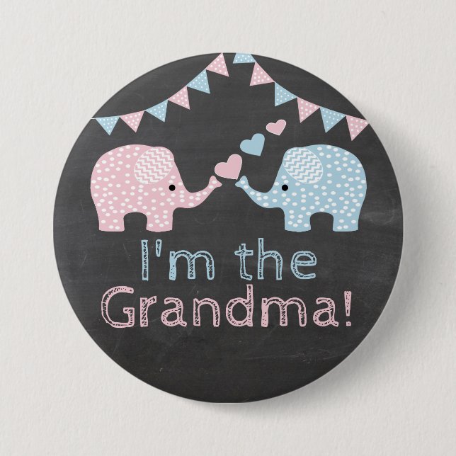 Twin Boy and Girl Elephants |  I'm The Grandma 7.5 Cm Round Badge (Front)