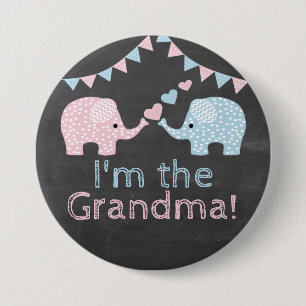 Twin Boy and Girl Elephants    I'm The Grandma 7.5 Cm Round Badge