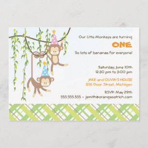 Twin Boy and Girl First Birthday Invitation