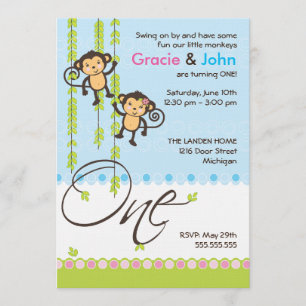 Twin Boy and Girl First Birthday Invitation