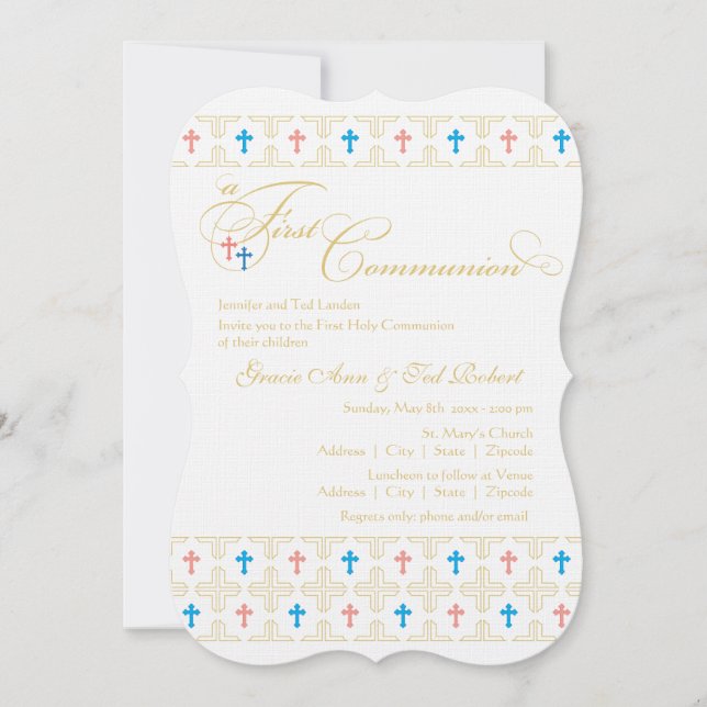 Twin Boy and Girl First Communion Invitation (Front)