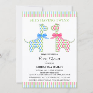 Twin Boy and Girl Giraffe Baby Shower Invitation