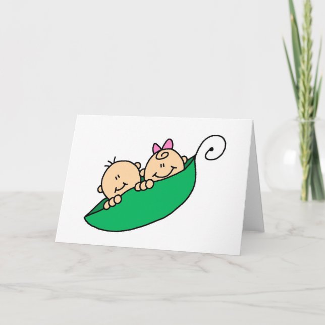 Twin Boy and Girl in Pea Pod Card (Front)