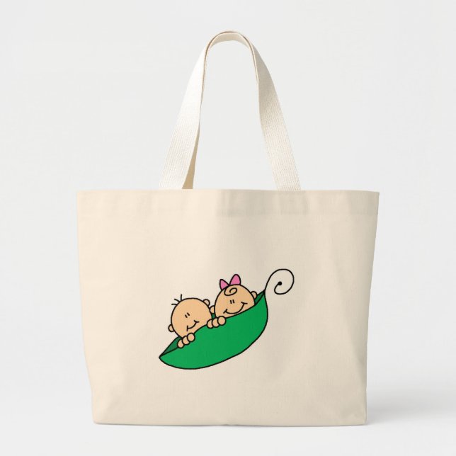 Twin Boy and Girl in Pea Pod Large Tote Bag (Front)
