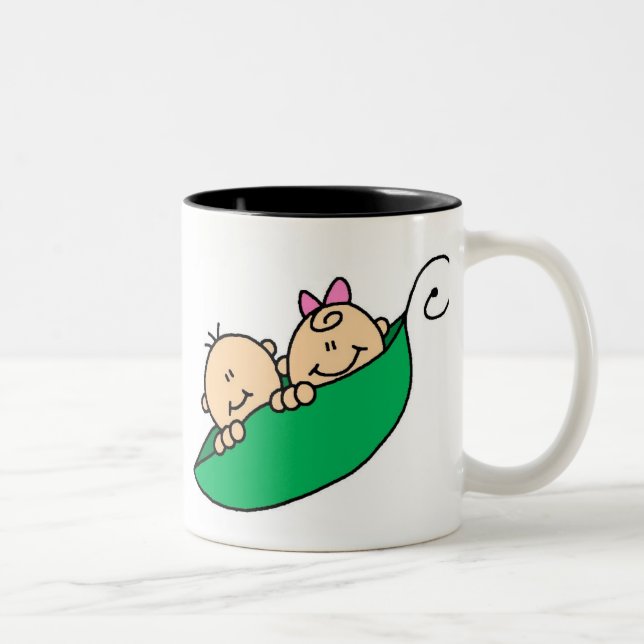 Twin Boy and Girl in Pea Pod Two-Tone Coffee Mug (Right)