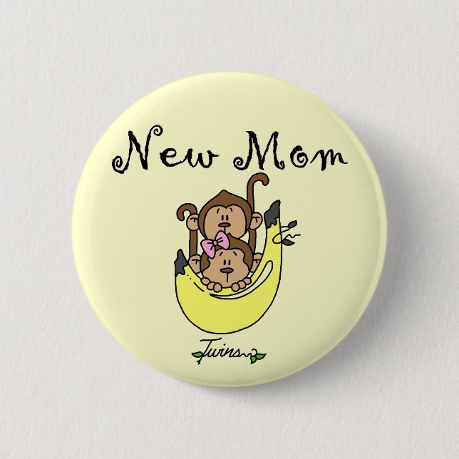 Twin Boy and Girl New Mum Tshirts 6 Cm Round Badge (Front)