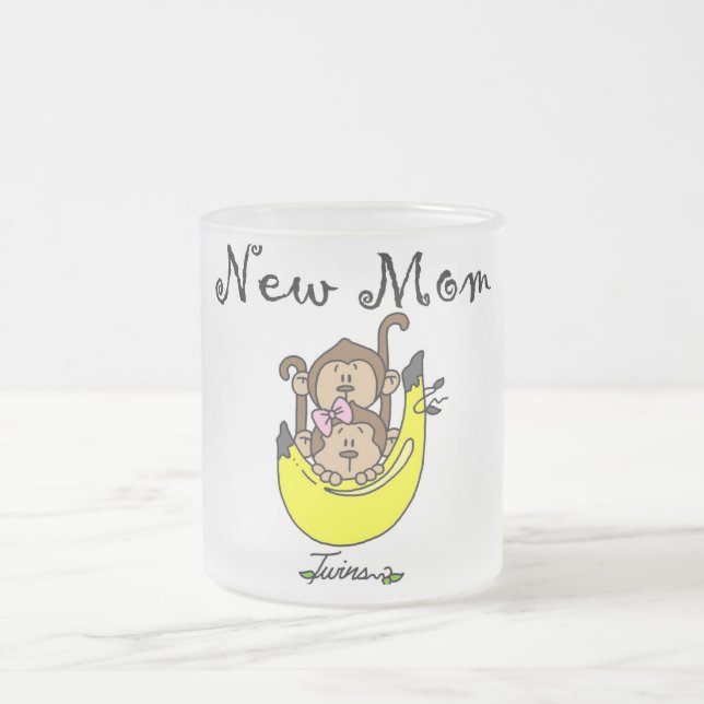Twin Boy and Girl New Mum Tshirts Frosted Glass Coffee Mug (Center)