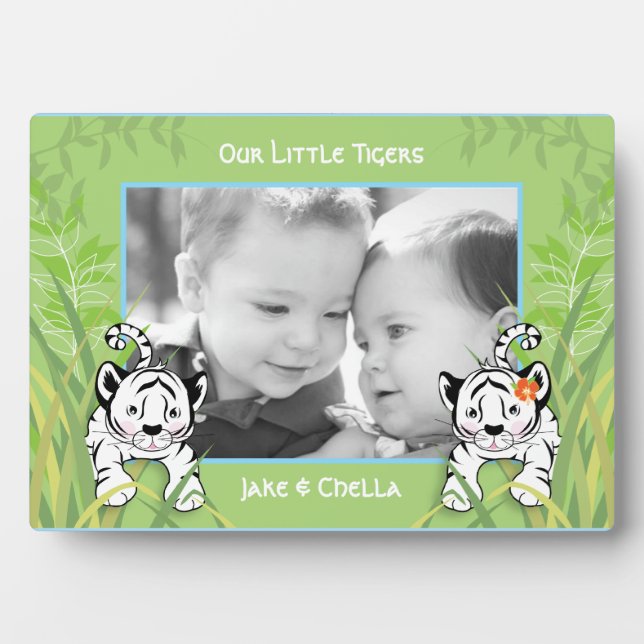 Twin Boy and Girl Tigers Photo Plaque (Front)