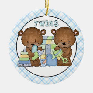 Twin Boy Baby bears add words ornament