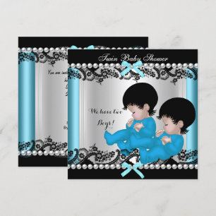 Twin Boy Baby Shower Blue Cute Baby Boys Invitation