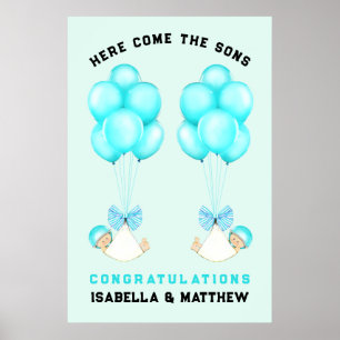 Twin Boy Baby Shower Congrats Poster