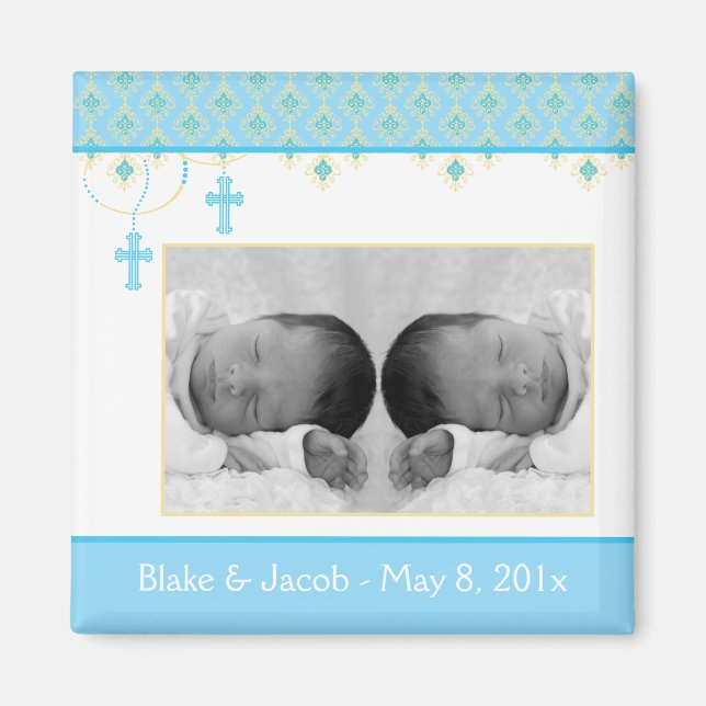 Twin Boy Baptism/Christening Favour - Photo Magnet (Front)