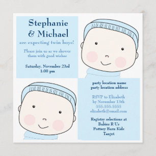 Twin Boy Blue Couples Baby Shower Invitation