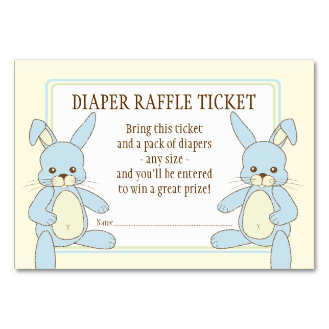 Twin Boy Bunny Rabbits Baby Shower Diaper Raffle Table Number (Front)