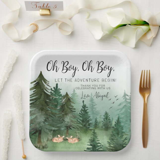 Twin Boy Deer Woodland Baby Shower Paper Plate (Wedding)