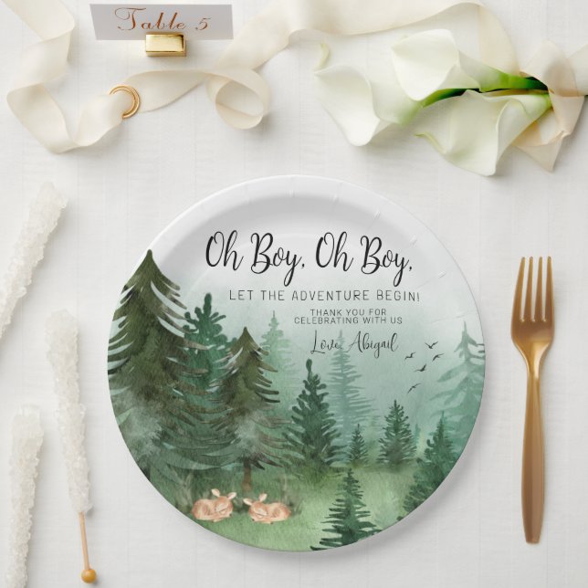 Twin Boy Deer Woodland Round Baby Shower Paper Plate (Wedding)