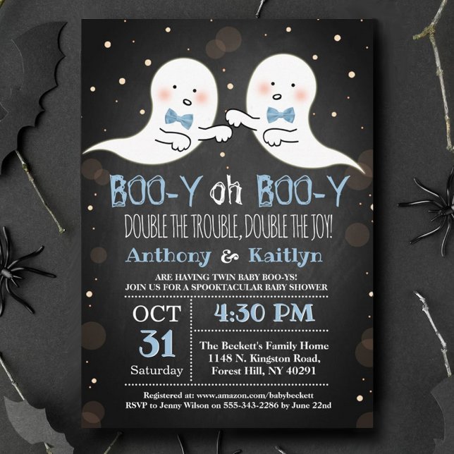 Twin Boy Ghosts Halloween Baby Shower Invitation (Creator Uploaded)