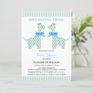 Twin Boy Giraffe Baby Shower Invitation